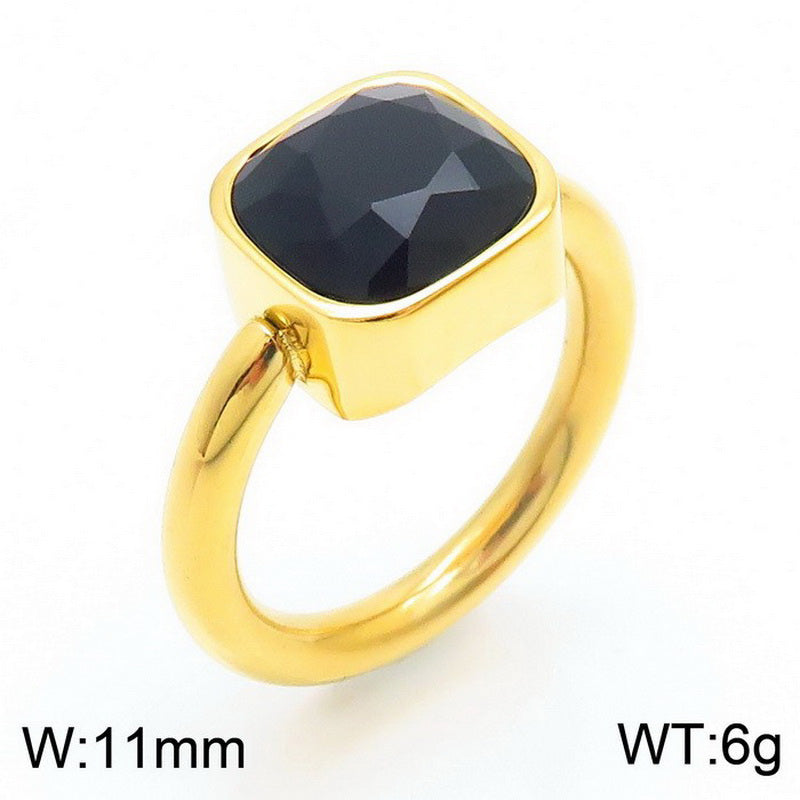 Stainless Steel 18K Gold Plated Simple Style Classic Style Square Plating Inlay Artificial Crystal Rings