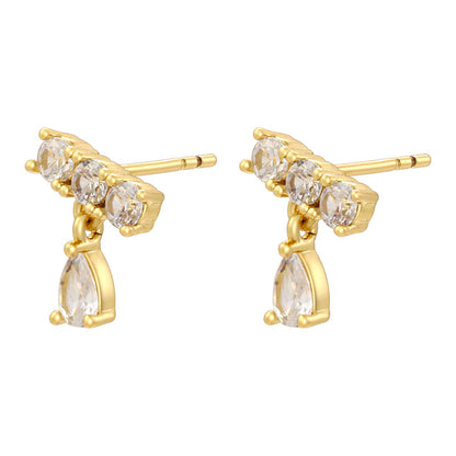 1 Pair Casual Elegant Simple Style Water Droplets Plating Inlay Copper Zircon 18K Gold Plated Ear Studs