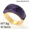 Stainless Steel 18K Gold Plated Basic Color Block Plating Inlay Glass Stone Rings