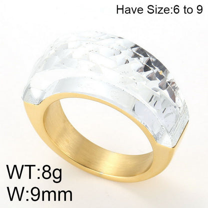 Stainless Steel 18K Gold Plated Basic Color Block Plating Inlay Glass Stone Rings