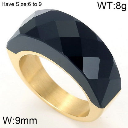 Stainless Steel 18K Gold Plated Basic Color Block Plating Inlay Glass Stone Rings