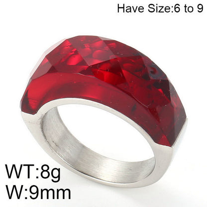 Stainless Steel 18K Gold Plated Basic Color Block Plating Inlay Glass Stone Rings