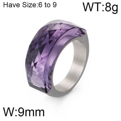 Stainless Steel 18K Gold Plated Basic Color Block Plating Inlay Glass Stone Rings