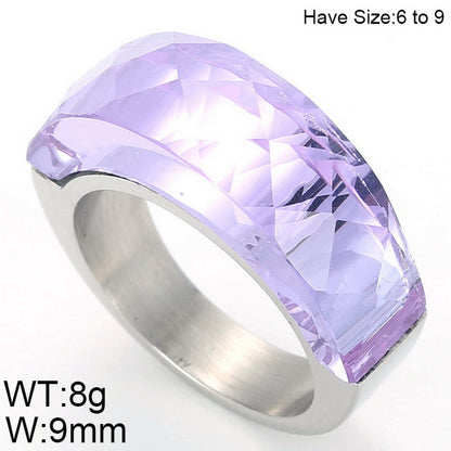 Stainless Steel 18K Gold Plated Basic Color Block Plating Inlay Glass Stone Rings