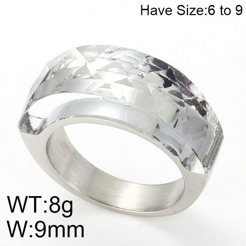 Stainless Steel 18K Gold Plated Basic Color Block Plating Inlay Glass Stone Rings