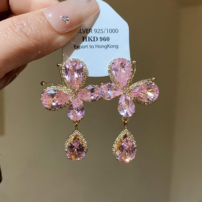 1 Pair IG Style Sweet Water Droplets Butterfly Inlay Copper Rhinestones Zircon Drop Earrings