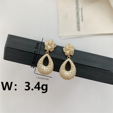 1 Pair Simple Style Commute Water Droplets Plating Inlay Copper Zircon 18K Gold Plated Drop Earrings