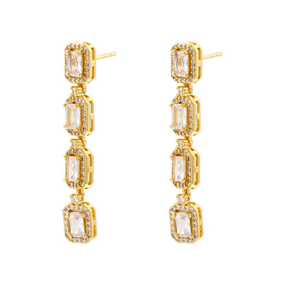 1 Pair Casual Elegant Solid Color Plating Inlay Copper Zircon 18K Gold Plated Drop Earrings