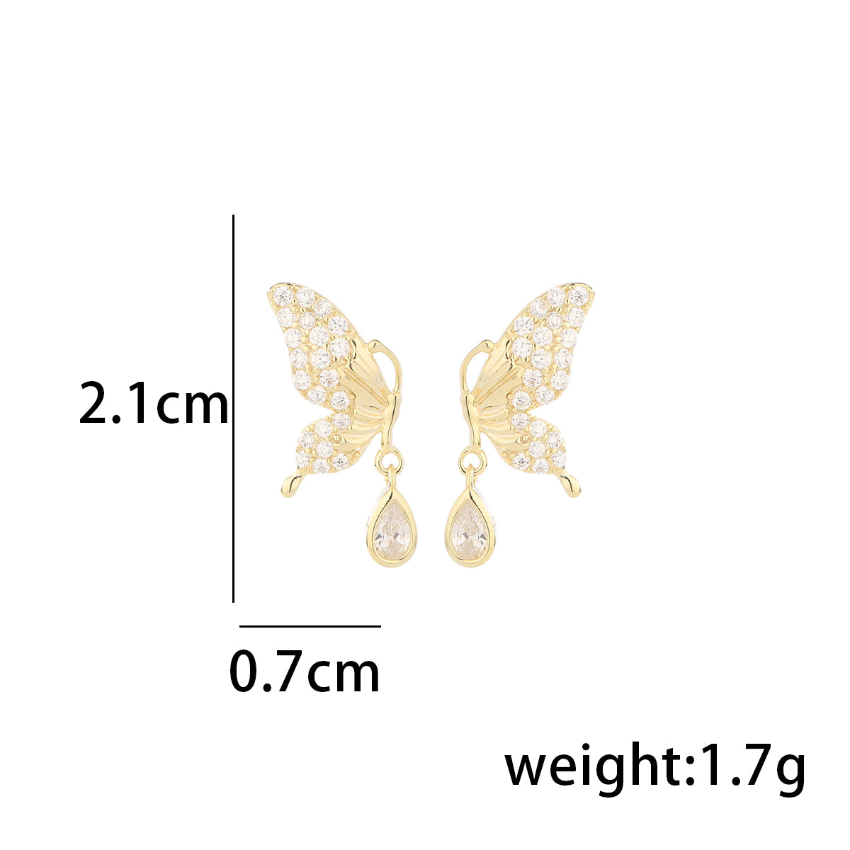 1 Pair Simple Style Classic Style Butterfly Plating Inlay Sterling Silver Zircon 14K Gold Plated Drop Earrings