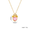 304 Stainless Steel Copper Casual Lady Sweet Inlay Heart Shape Crown Rhinestones Pendant Necklace