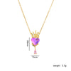 304 Stainless Steel Copper Casual Lady Sweet Inlay Heart Shape Crown Rhinestones Pendant Necklace