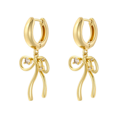 1 Pair Casual Simple Style Bow Knot Plating Inlay Copper Zircon 18K Gold Plated Drop Earrings