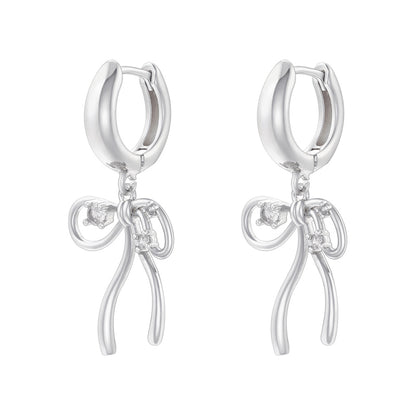 1 Pair Casual Simple Style Bow Knot Plating Inlay Copper Zircon 18K Gold Plated Drop Earrings