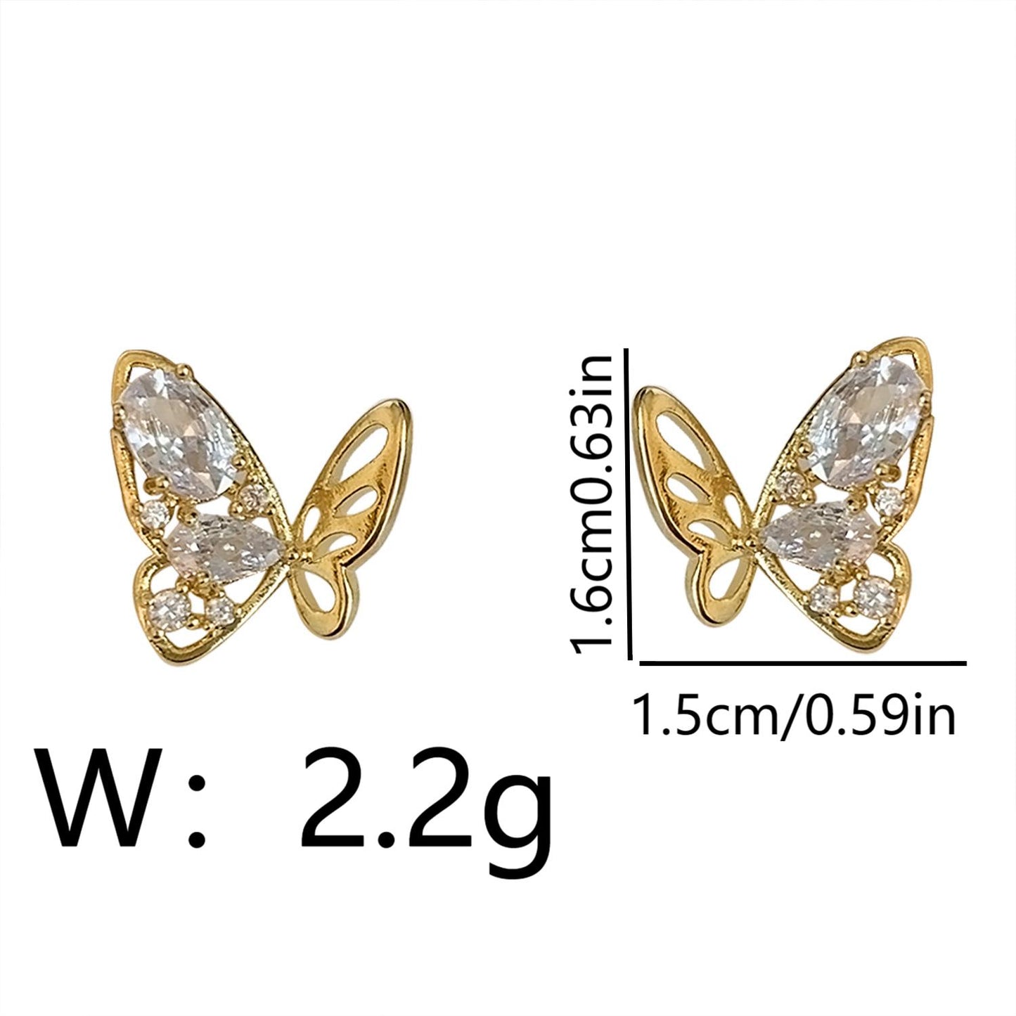 1 Pair Sweet Simple Style Butterfly Plating Inlay Copper Zircon 18K Gold Plated Ear Studs