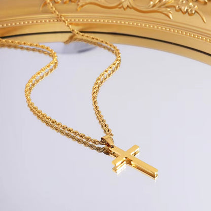 304 Stainless Steel 18K Gold Plated Basic Plating Cross Pendant Necklace