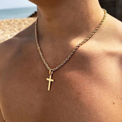 304 Stainless Steel 18K Gold Plated Basic Plating Cross Pendant Necklace