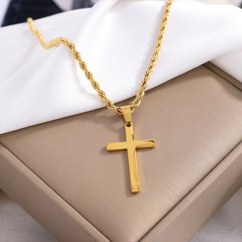 304 Stainless Steel 18K Gold Plated Basic Plating Cross Pendant Necklace