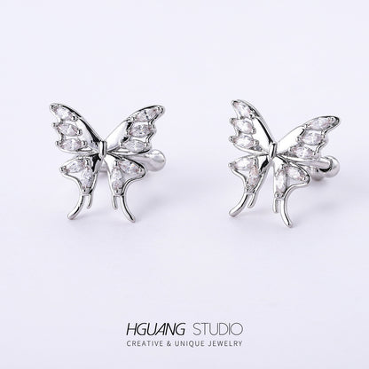 1 Piece Simple Style Leaf Heart Shape Crown Inlay Copper Zircon Ear Studs