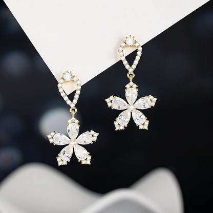 1 Pair Sweet Flower Plating Inlay Copper Zircon 14K Gold Plated Drop Earrings