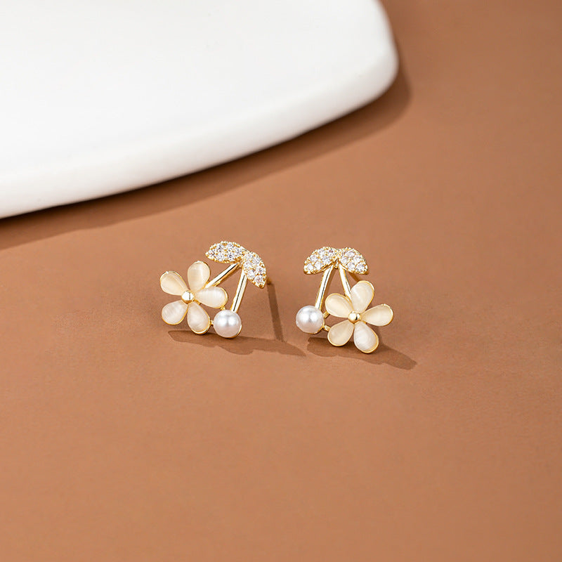 1 Pair Sweet Flower Inlay Copper Zircon Ear Studs