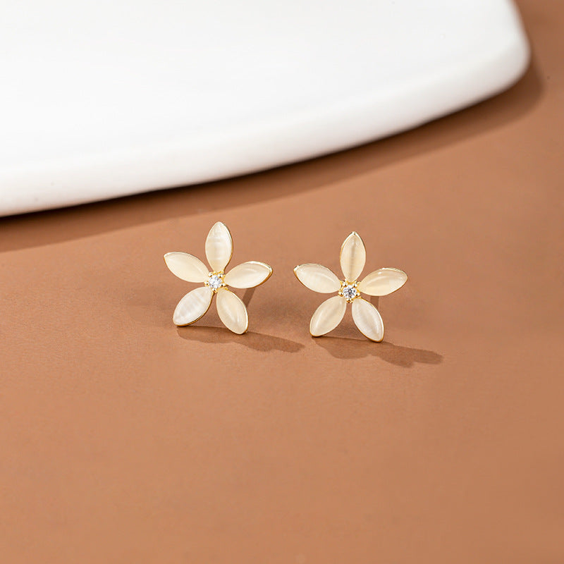 1 Pair Sweet Flower Inlay Copper Zircon Ear Studs