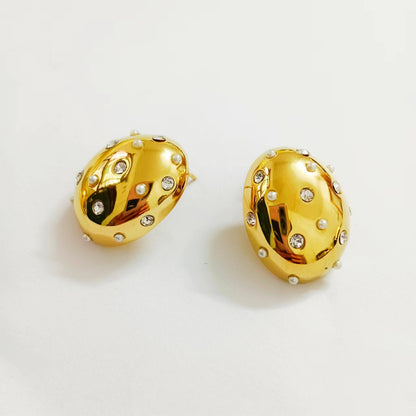 1 Pair Simple Style Classic Style Oval Inlay 304 Stainless Steel Rhinestones 18K Gold Plated Ear Studs