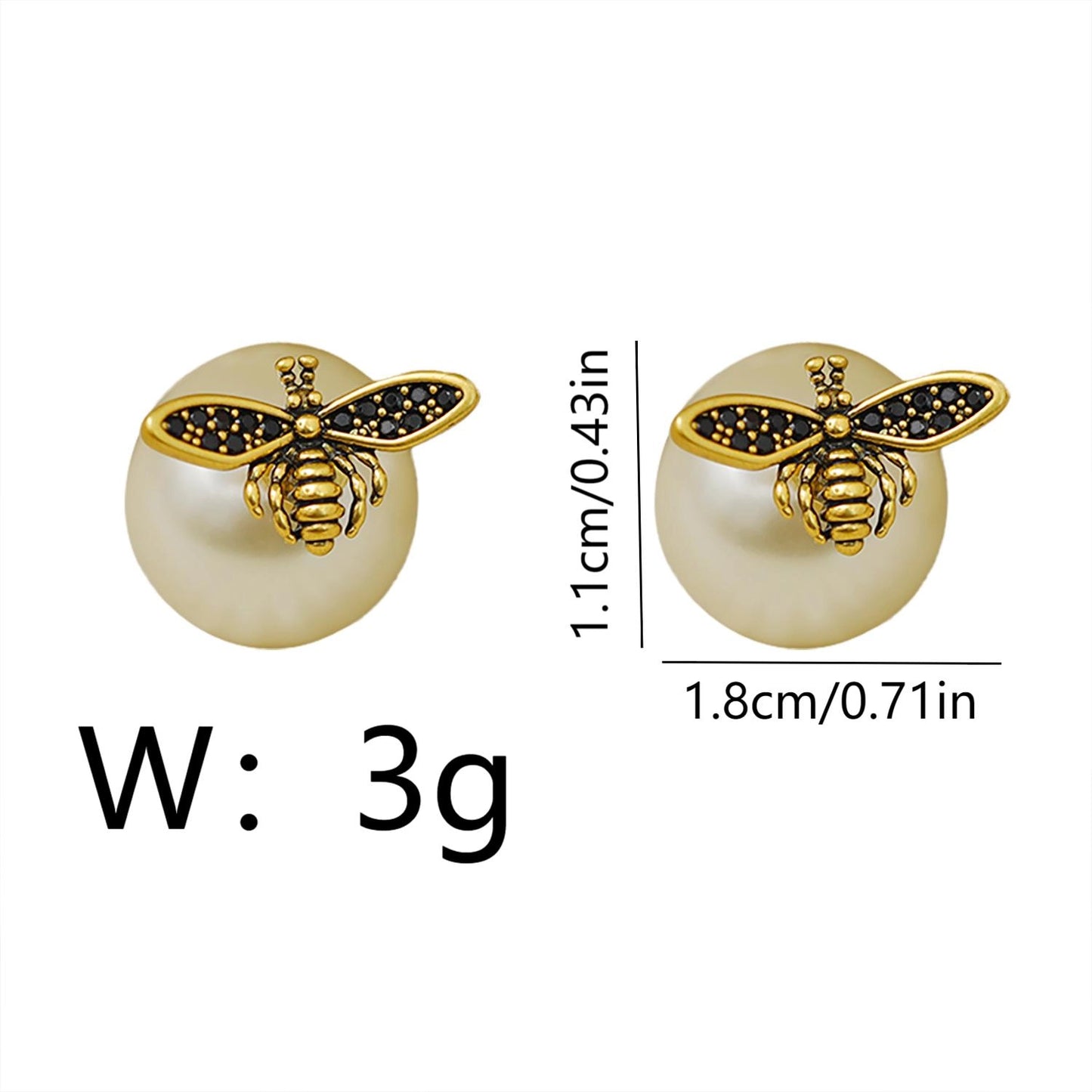 1 Pair Cute Pearl Bee Plating Copper 18K Gold Plated Ear Studs