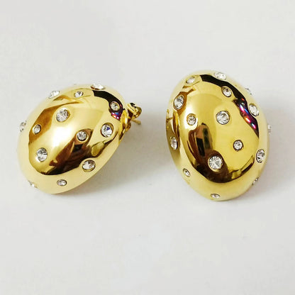 1 Pair Simple Style Classic Style Oval Inlay 304 Stainless Steel Rhinestones 18K Gold Plated Ear Studs