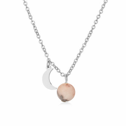 304 Stainless Steel Casual Simple Style Plating Inlay Moon Pendant Necklace