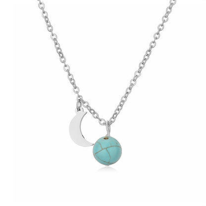 304 Stainless Steel Casual Simple Style Plating Inlay Moon Pendant Necklace