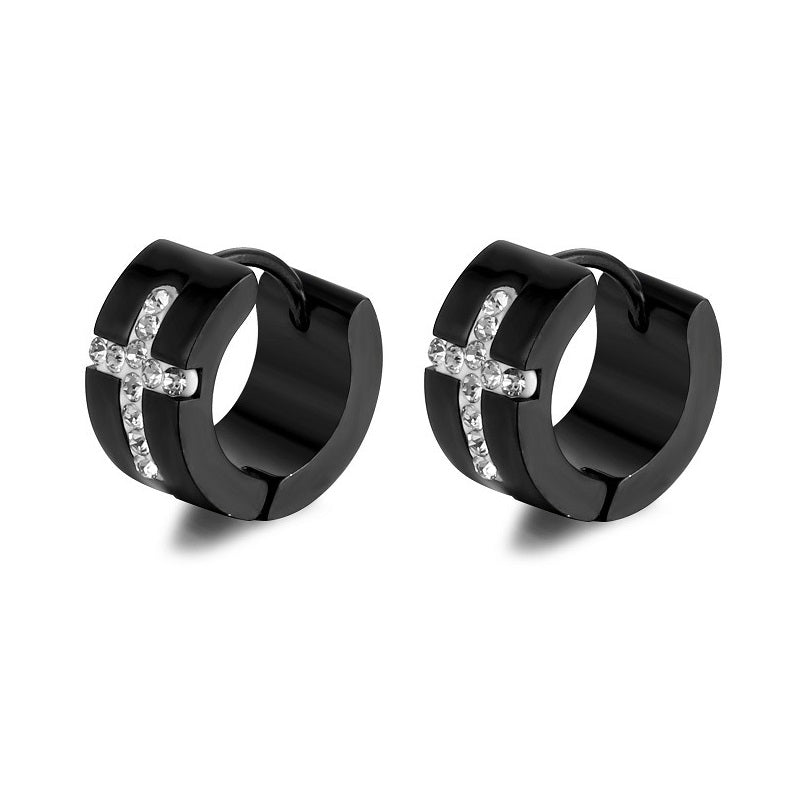 1 Pair Hip-Hop Rock Cross Round Inlay 316 Stainless Steel  Titanium Steel Zircon Earrings