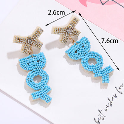 1 Pair Sweet Letter Asymmetrical Stainless Steel Cloth Glass Drop Earrings