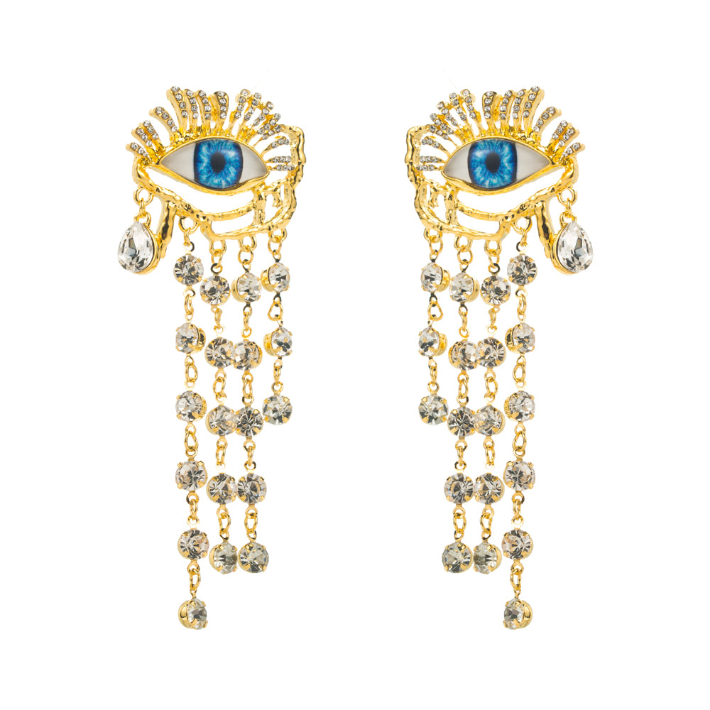 1 Pair Elegant Luxurious Eye Plating Inlay Alloy Resin Rhinestone Resin Rhinestones Gold Plated Drop Earrings