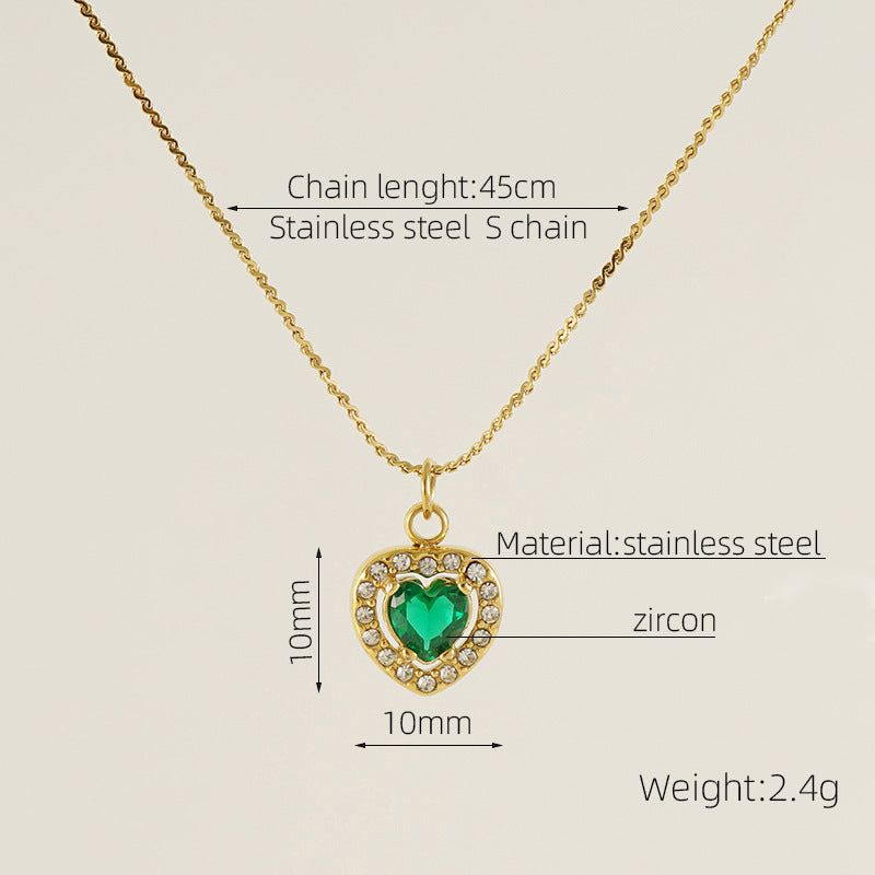 Titanium Steel 18K Gold Plated Elegant Lady Oval Water Droplets Heart Shape Inlay Zircon Pendant Necklace