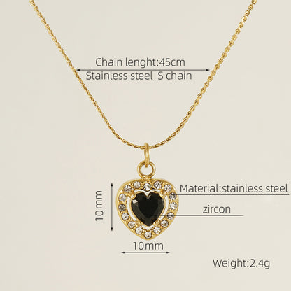 Titanium Steel 18K Gold Plated Elegant Lady Oval Water Droplets Heart Shape Inlay Zircon Pendant Necklace