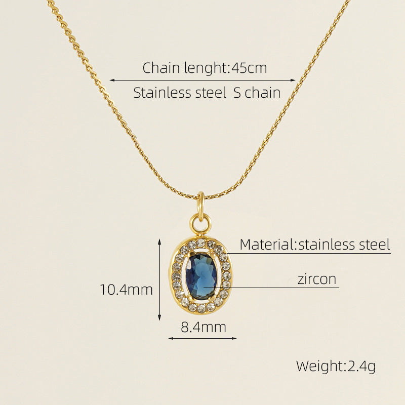 Titanium Steel 18K Gold Plated Elegant Lady Oval Water Droplets Heart Shape Inlay Zircon Pendant Necklace