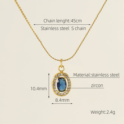 Titanium Steel 18K Gold Plated Elegant Lady Oval Water Droplets Heart Shape Inlay Zircon Pendant Necklace