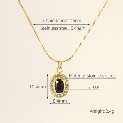 Titanium Steel 18K Gold Plated Elegant Lady Oval Water Droplets Heart Shape Inlay Zircon Pendant Necklace