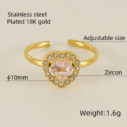 Titanium Steel Simple Style Classic Style Inlay Water Droplets Heart Shape Rhombus Zircon Rings