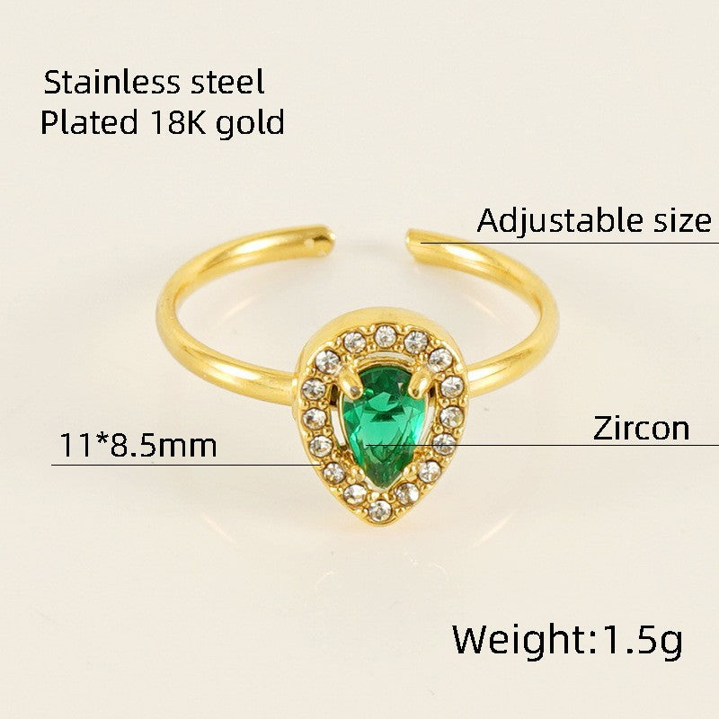 Titanium Steel Simple Style Classic Style Inlay Water Droplets Heart Shape Rhombus Zircon Rings