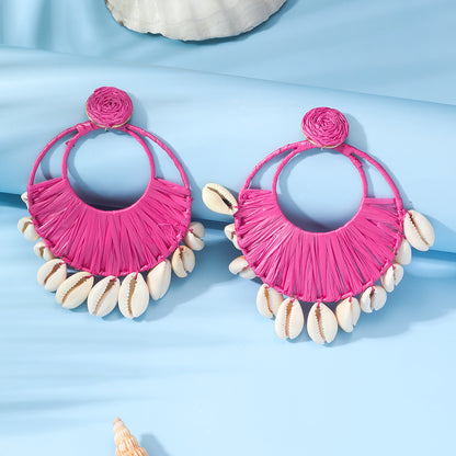 1 Pair Sweet Color Block Braid Shell Drop Earrings