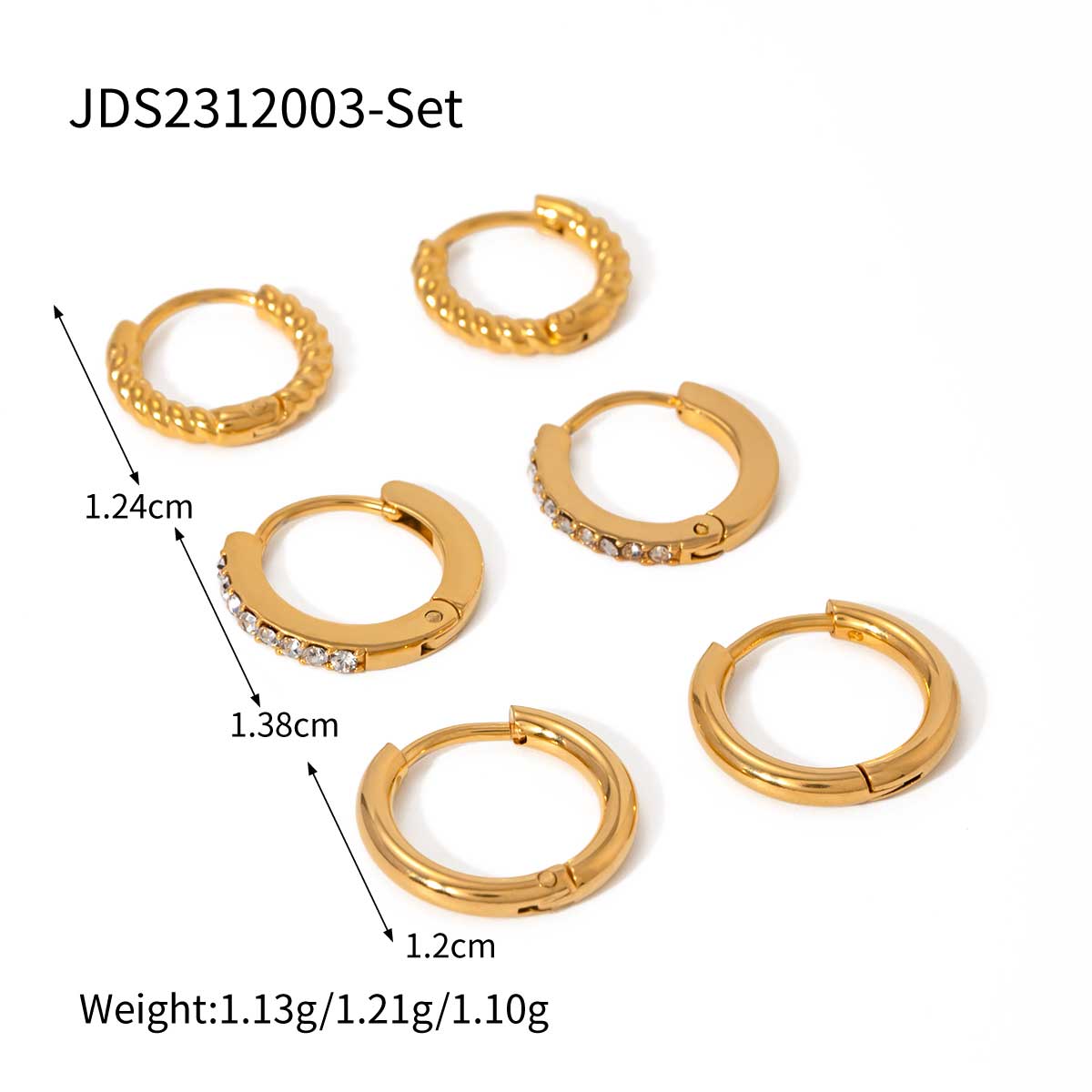 3 Pairs IG Style Circle 316 Stainless Steel  18K Gold Plated Ear Cuffs