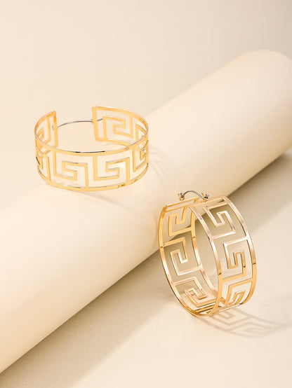 1 Pair Nordic Style Plaid Hollow Out Alloy Hoop Earrings