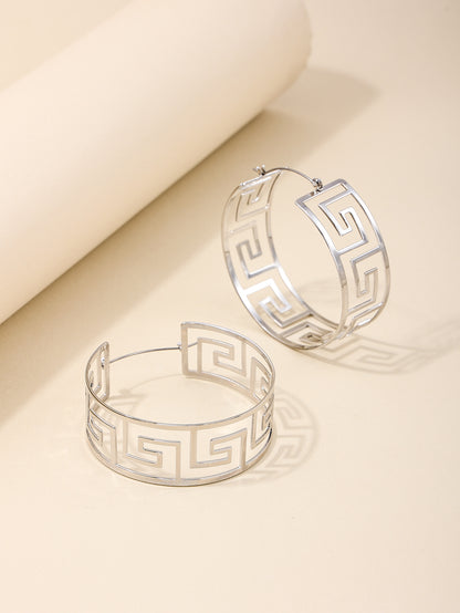 1 Pair Nordic Style Plaid Hollow Out Alloy Hoop Earrings