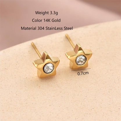 1 Pair Cute Sweet Pentagram Plating Inlay 304 Stainless Steel Rhinestones 14K Gold Plated Ear Studs