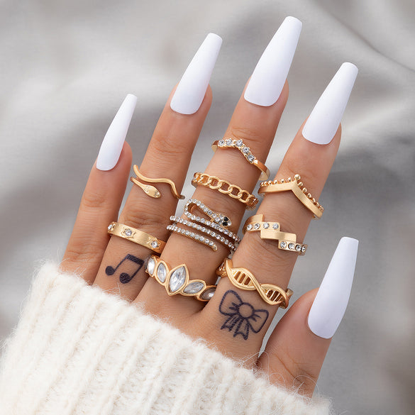 Vintage Beauty Head Alloy Coin Cross Pattern Rhinestone Love Ring Set Nhgy125437