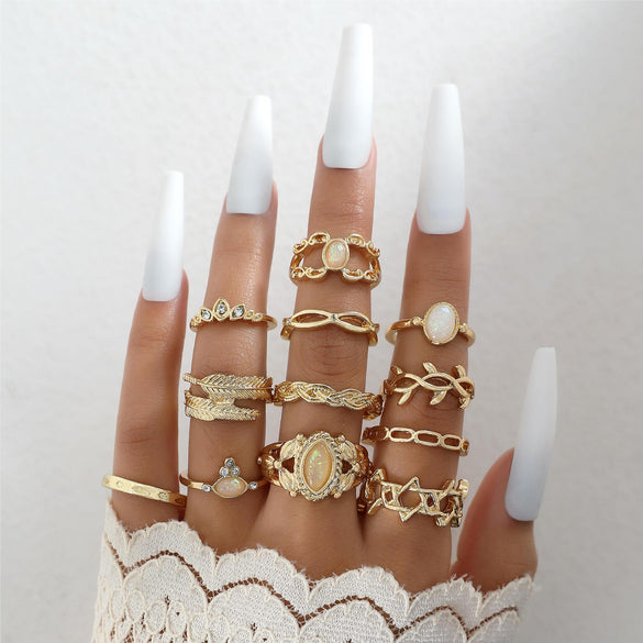 Vintage Beauty Head Alloy Coin Cross Pattern Rhinestone Love Ring Set Nhgy125437