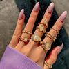 Vintage Beauty Head Alloy Coin Cross Pattern Rhinestone Love Ring Set Nhgy125437