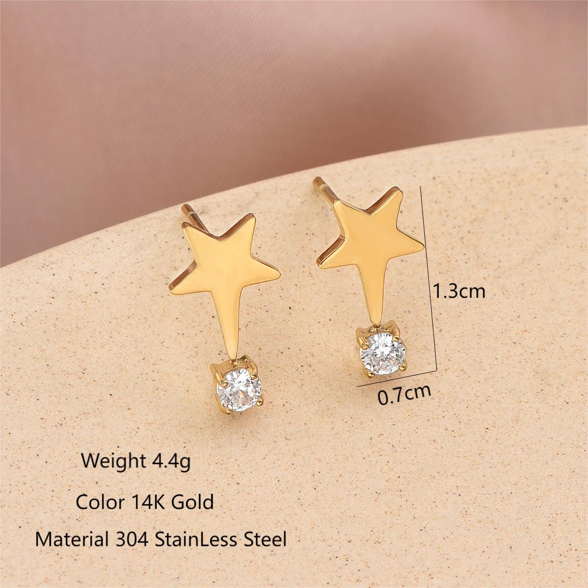 1 Pair Simple Style Classic Style Pentagram Plating Inlay Stainless Steel Zircon 14K Gold Plated Ear Studs