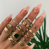 Retro Diamond-studded Turquoise Geometric Ring Set